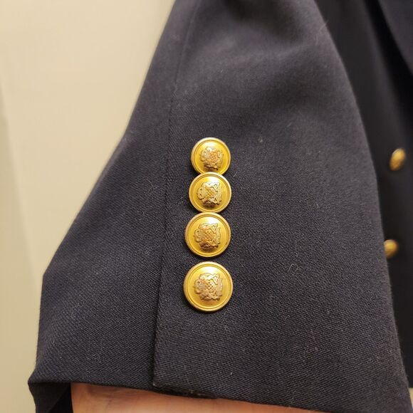 Vtg Ralph Lauren Worsted Wool Royal Crown Crest Navy Double-Breasted Blazer - Picture 8 of 15